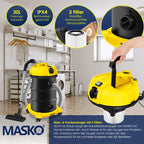 MASKO® 6IN1 Industriestaubsauger Staubsauger Nass Trocken Sauge Aschesauger 2300W + Steckdose✓ Blasfunktion ✓ Trocken-Saugen & Nass-Saugen | Industrie-Sauger mit & ohne Beutel | beutellos, Gelb