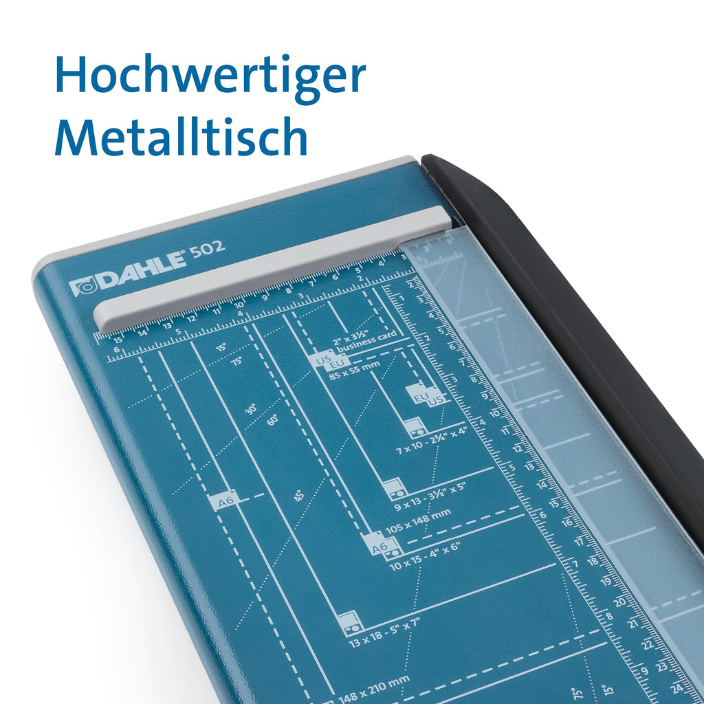 Dahle 502 Papierschneider (DIN A4, für Papier, Etiketten, Fotos, 8 Blatt Schneidleistung) Blau