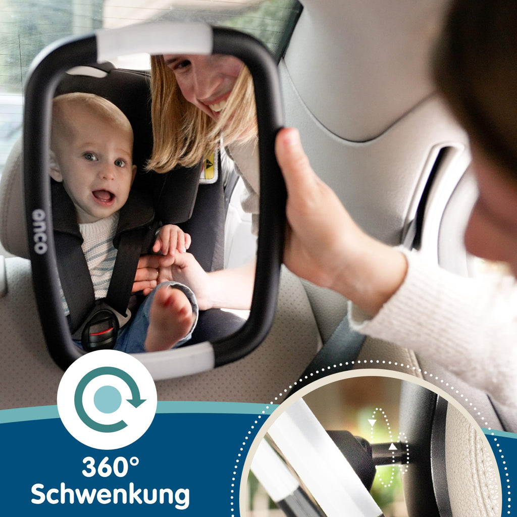 Onco LED Baby Autospiegel - 100% bruchsicher mit 2 Licht-Modi für Tag & Nacht, Rutschfester Baby Rückspiegel Auto mit 360° Schwenkung