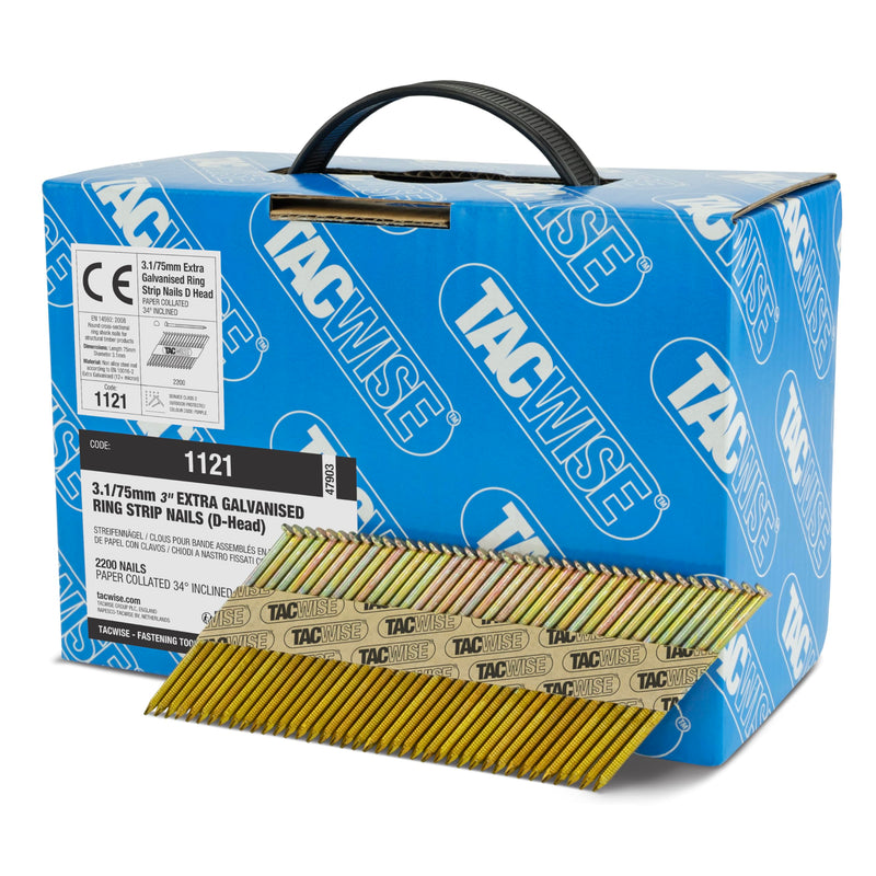 Tacwise 1121 Typ 3,1/75mm verzinkte Streifennägel Ring, 2200 Stück, Silber