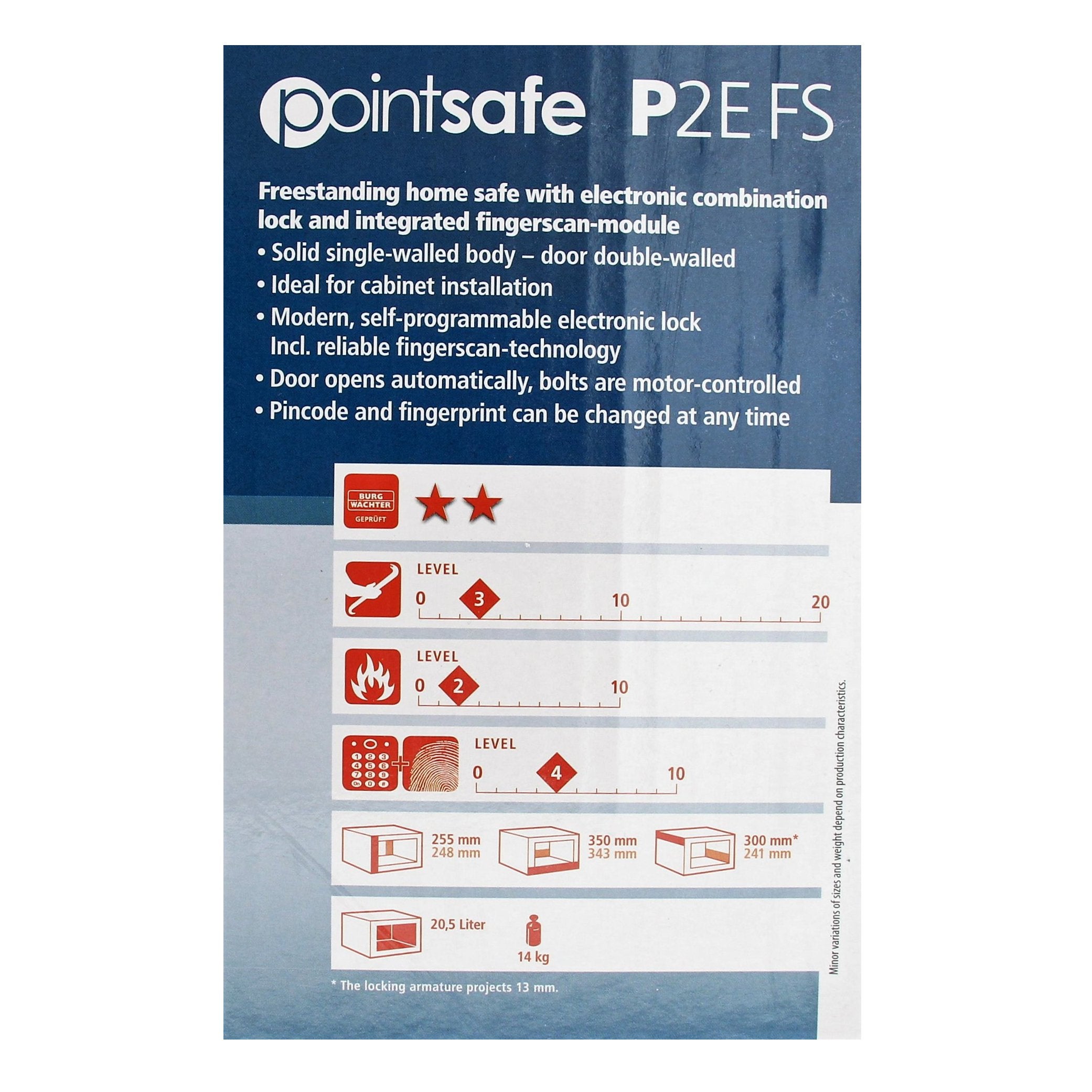 BURG-WÃ„CHTER Möbeltresor Mit Elektronischem Zahlenschloss Und Fingerabdruck, Zur Wand- Und Bodenbefestigung, PointSafe P 2 E FS