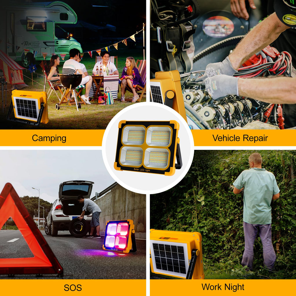 100W LED Baustrahler Akku Solar Arbeitsleuchte Tragbare, 10000LM 12000mAh Akku Arbeitsleuchte USB-Wiederaufladbar, 4 Lichtmodi, Campinglampe Tragbar im Freien für Notfälle, Baustelle, Camping, Garage