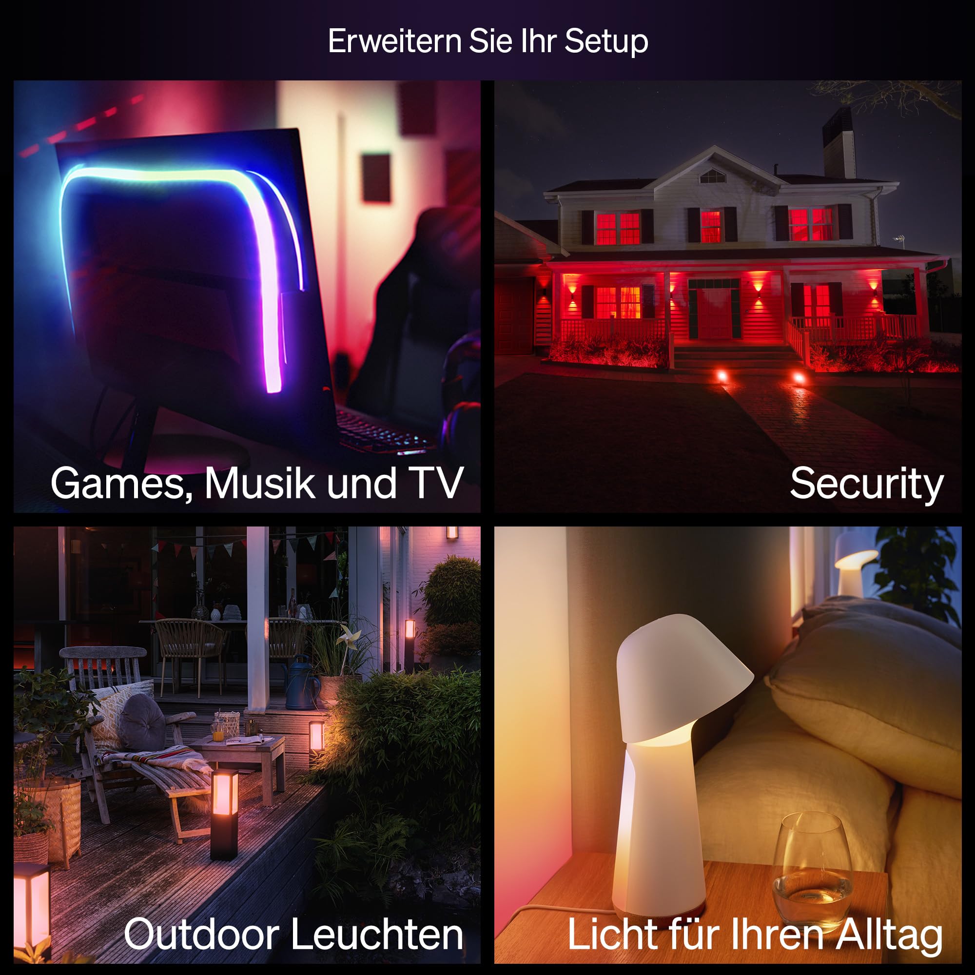 Philips Hue Essential Smart LED A60 Glühbirne,white and color, E27-Fassung, 8 W, 2200 K–6500 K, 806 lm, dimmbar, kompatibel mit Alexa, Google Assistant und Apple Home, 4er-Pack