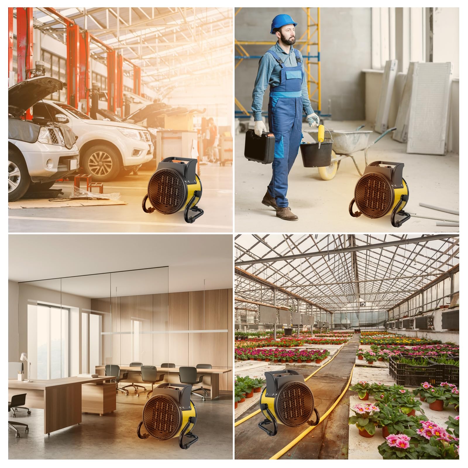 DAHTEC Heizlüfter 2000 Watt Keramik Heizstrahler Elektroheizer Bauheizer Bautrockner mit Thermostat Heizgerät mit 3 Heizstufen für Baustellen, Hausgebrauch, Werkstatt,Garage