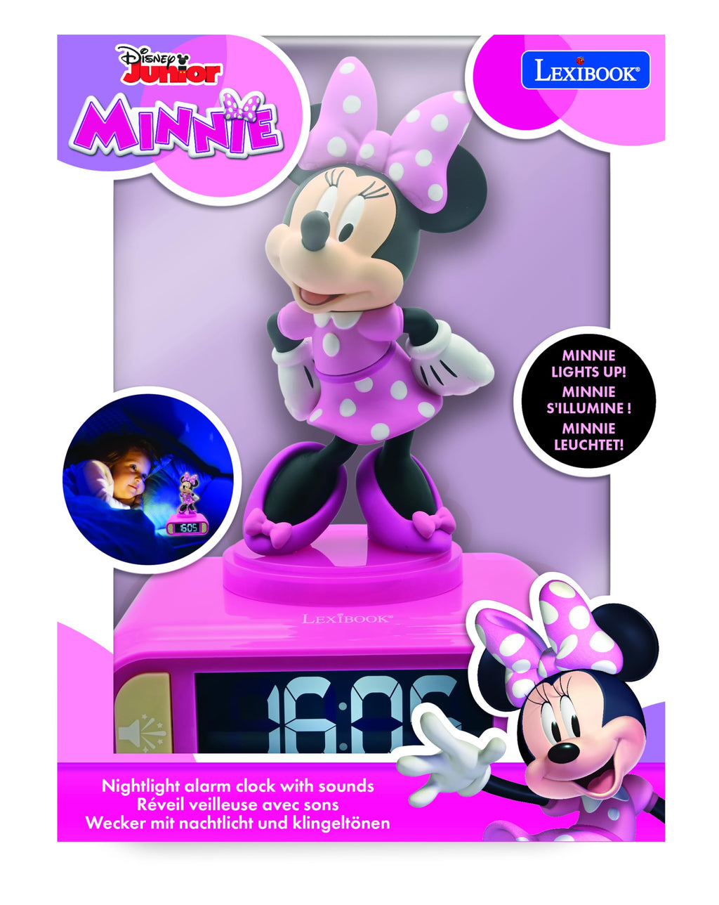 Lexibook, Disney Minnie, Nachtwecker, Sounds und Melodien, LCD-Bildschirm mit Hintergrundbeleuchtung, Leuchtanzeige, Schlummerfunktion, Pink, RL800MN