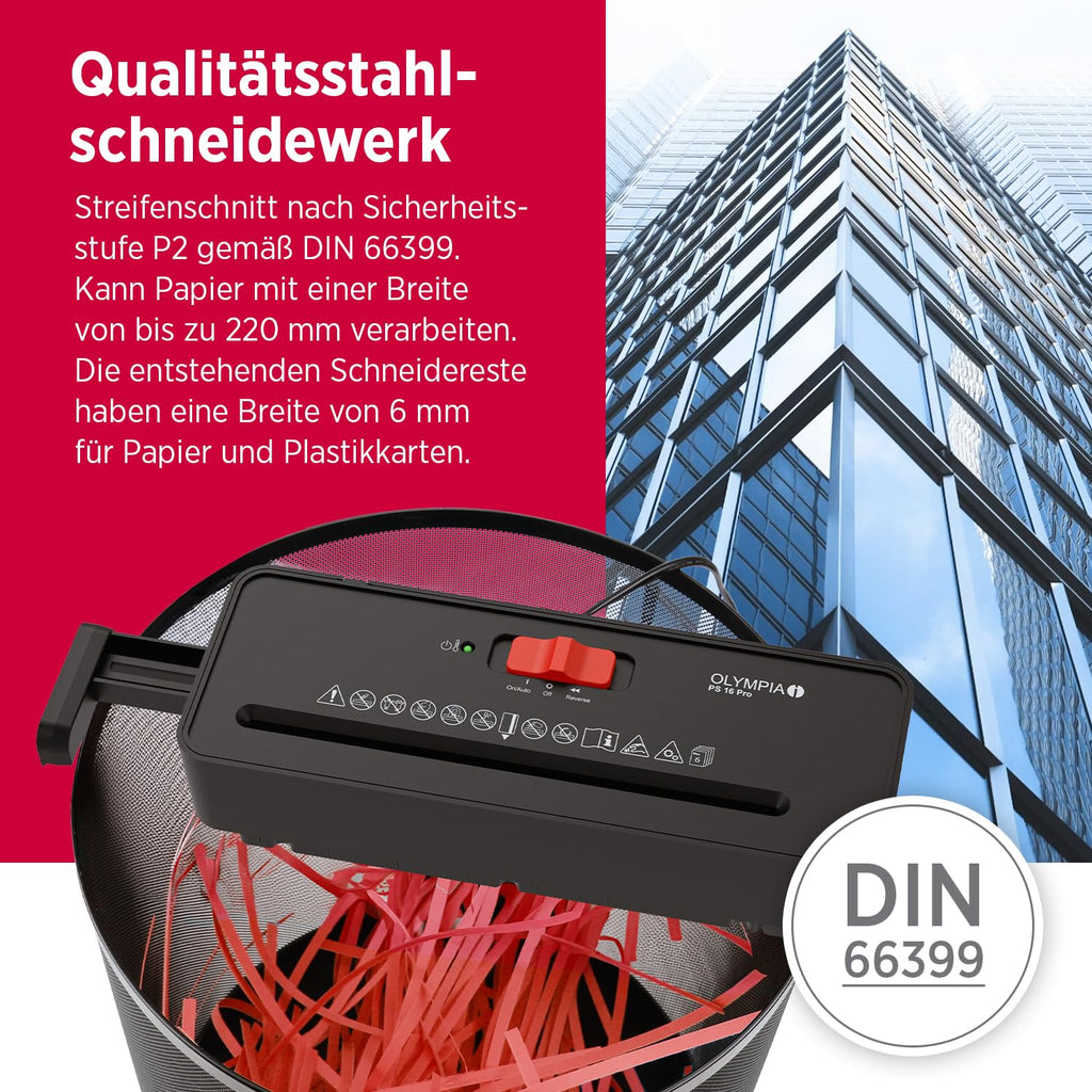 OLYMPIA PS 16 Pro Aktenvernichter Aufsatz schwarz | Kompakter Papierschredder für zu Hause | Schredder Aktenvernichter im Streifenschnitt | Shredder Papier | Papier Schredder Gerät