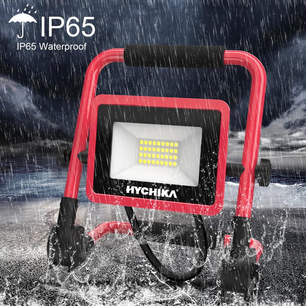 HYCHIKA LED Baustrahler 30W, Baustellen Strahler 3500 LM 6500K kaltweiß, IP65 Wasserdicht, Tragbare Arbeitsleuchte, Arbeitsbeleuchtung mit 2m Netzkabel und Stecker