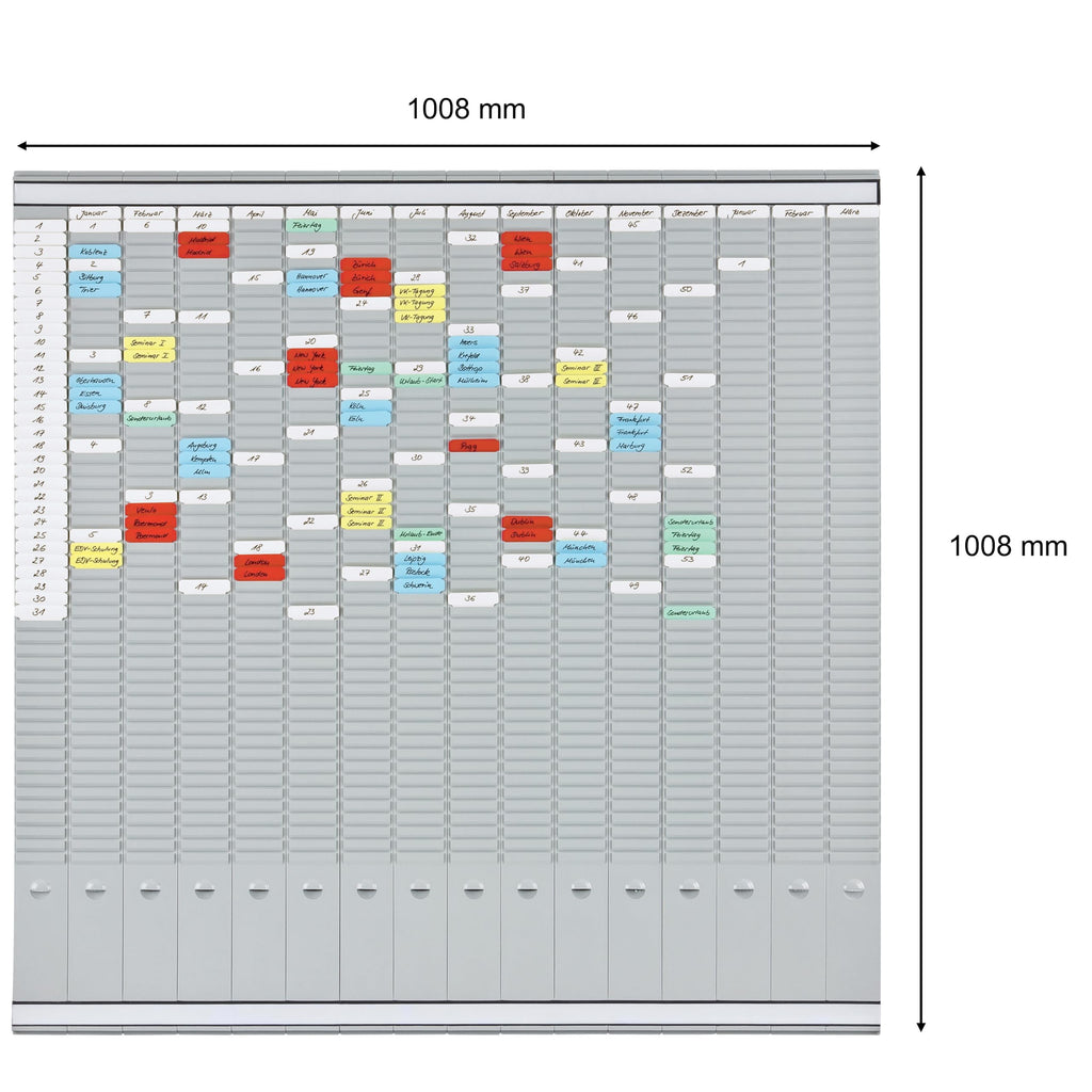 FRANKEN T-Kartentafel Jahresplaner für 15 Monate plus Index, 100,8 x 100,8 cm, 16 Träger, 50 Schlitze, PV-SET5
