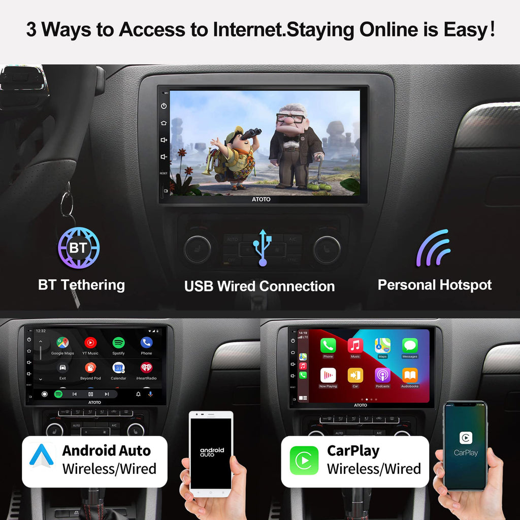 [Neu] ATOTO S8 Premium Doppel-DIN Android Autoradio, Kabelloses CarPlay & Android Auto, 7-Zoll-QLED-Anzeige, Dual BT mit aptX HD, USB tethering,HD Rückansicht mit LRV, SCVC und mehr, S8G2B74PM