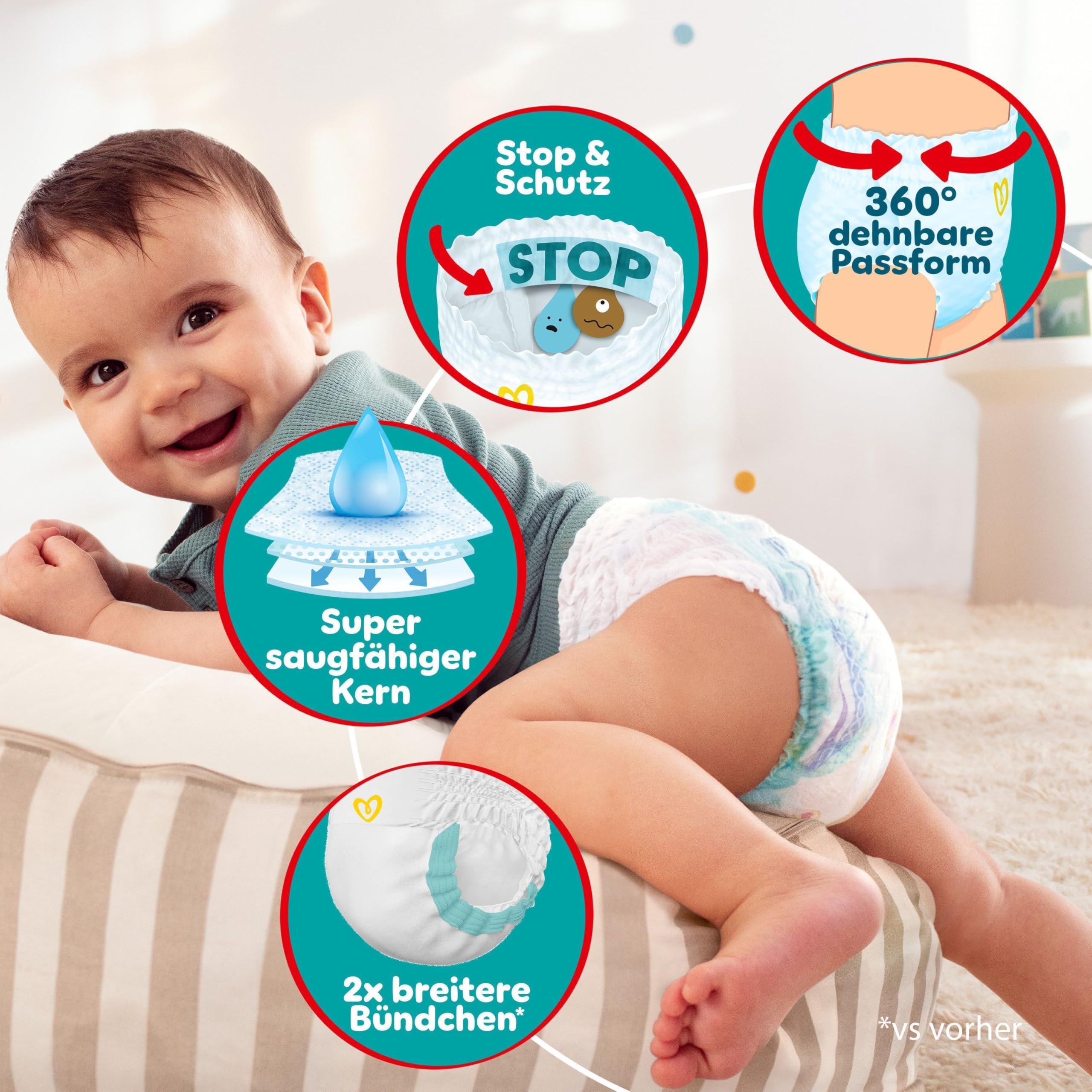 Pampers Baby-Dry Pants Größe 4, 180 Windeln, 9kg-15kg, 360 Grad Celsius Passform hilft, Auslaufen zu verhindern