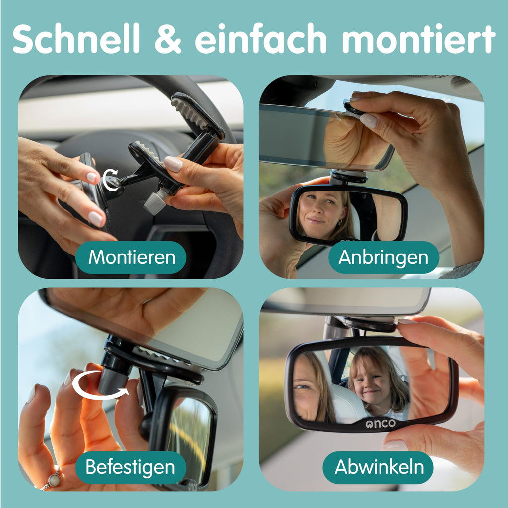 Onco Clip-On Autospiegel Baby Rücksitz - 100% Bruch- und Rüttelsicherer Baby Autospiegel für Nach Vorne Gerichtete Kindersitze, Spiegel Auto Baby Rückbank, Rückspiegel Auto, Auto Spiegel für Baby