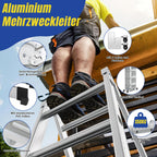 Lospitch 4x3 Mehrzweckleiter, 360cm 7 in 1 Multifunktionsleiter mit 2 plattform, Aluminium Vielzweckleiter mit 2 Transport Rollen bis 150 kg, Arbeitsleiter 12 Stufen, Silber