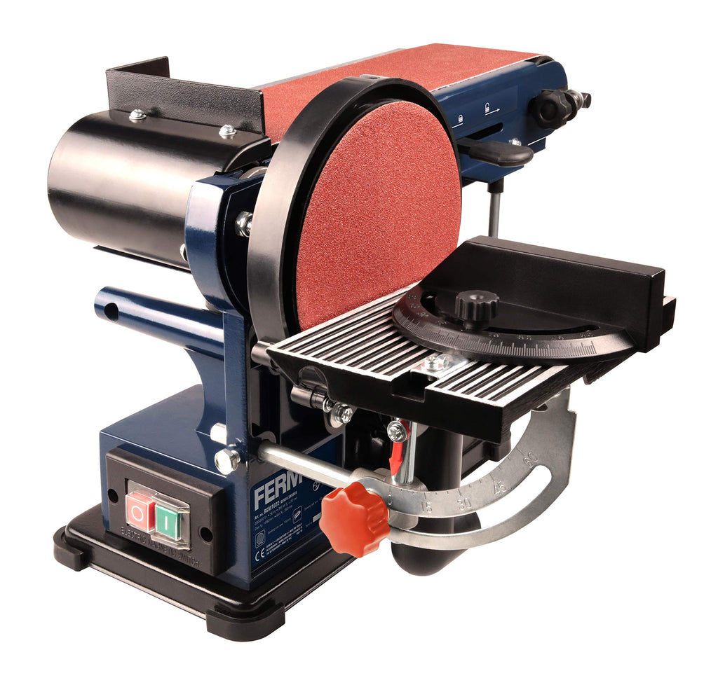 Ferm Bandschleifmaschine – 350W – 150mm - einschl. 2 Schleifbänder (P80 & P120) und 2 Schleifscheiben (P80 & P120), BGM1022