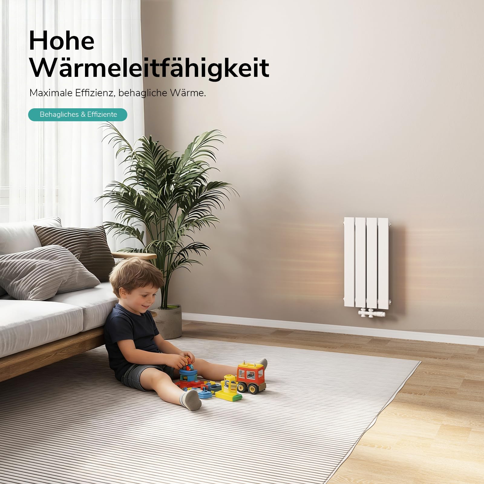 EMKE Design Heizkörper Klein, 600x304 mm Vertikal Flachheizkörper mit Mittelanschluss, Einlagig Weiß Paneelheizkörper Wandheizkörper für Bad, Schlafzimmer & Wohnzimmer, 210W