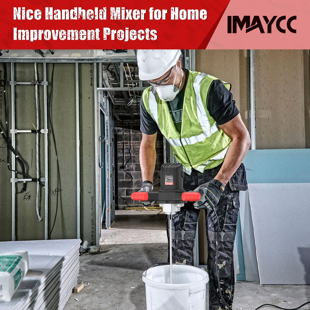 IMAYCC 2100W Rührwerk Mörtelrührer Elektrischer Beton Mischer Mörtelmischer M14 6 Geschwindigkeits Rührer Elektrisch Beton Farb und Mörtelrührer Handrührgerät Beton Für Bitumen Zementschlam (Schwarz)