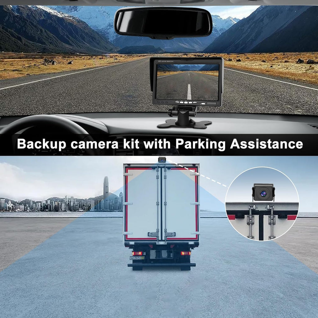 Kairiyard Rückfahrkamera Set mit 7 Zoll HD LCD Monitor & 170° Weitwinkel,Wasserdicht IP69 Rückfahrkamera Auto Nachtsicht für LKW/Anhänger/Bus/Van/Landwirtschaft