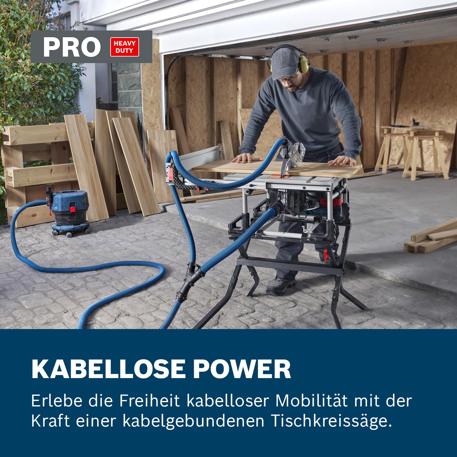 Bosch Professional 18V System Akku-Tischkreissäge GTS 18V-70 (inkl. Sägeblatt Optiline Wood, Winkelanschlag, Schiebestock, Ringschlüssel, Schutzabdeckung, 2x Adapter, Profilschiene, Parallelanschlag)