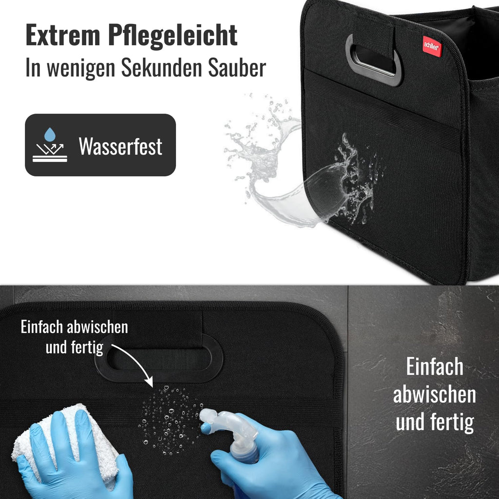achilles Auto Kofferraum Organizer XL – Kofferraumtasche XL mit viel Stauraum – Geräumige & Pflegeleichte Faltbox – Auto Zubehör Innenraum Organizer – Stabiler Boden & Tragegriff – Schwarz