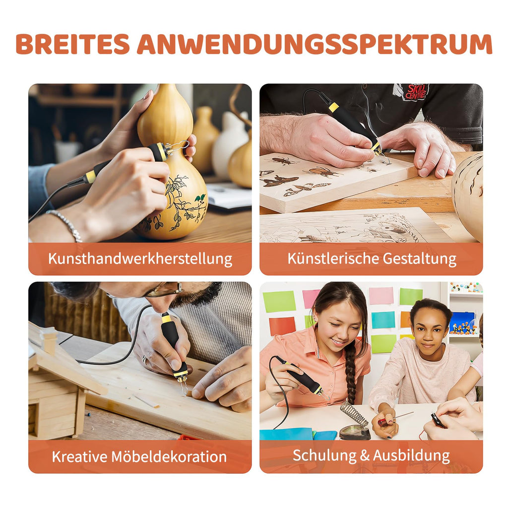 BURNNOVE Brandmalerei Set mit Digitalanzeige 100℃-750℃ Einstellbare Temperatur 21-teilig Spitzen Brandmalkolben für Holz, Leder und Kürbis Holzschnitt