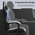 Yaheetech Gaming Stuhl Ergonomischer Gamer Stuhl mit Massagefunktion Computerstuhl mit Fußstütze Bürostuhl 90-135° Rückenlehne verstellbar Gaming Sessel PC Stuhl Weiß