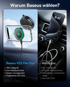 Baseus VC2 Flex Pro 15W Handyhalterung Auto für Magsafe mit Ladefunktion, Magnet Autohalterung kfz Ladegerät für Armaturenbrett, Wireless Car Charger für iPhone 17,16,15,14,13,12 Pro Max