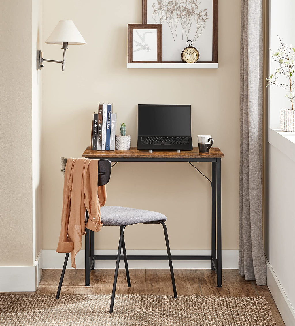 VASAGLE Tisch, Computertisch, Bürotisch, 80 x 50 x 76 cm, für Arbeitszimmer, Schlafzimmer, Wohnzimmer, vintagebraun-tintenschwarz LWD038B01V1