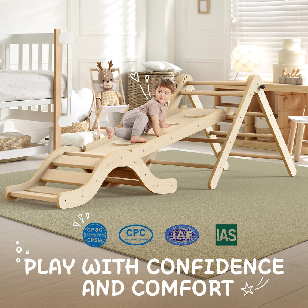 Montessori Indoor Spielset: 7-in-1 Klettergerüst mit Rutsche, Bogen & Matte für Kleinkinder und Kinder (1-3 Jahre)