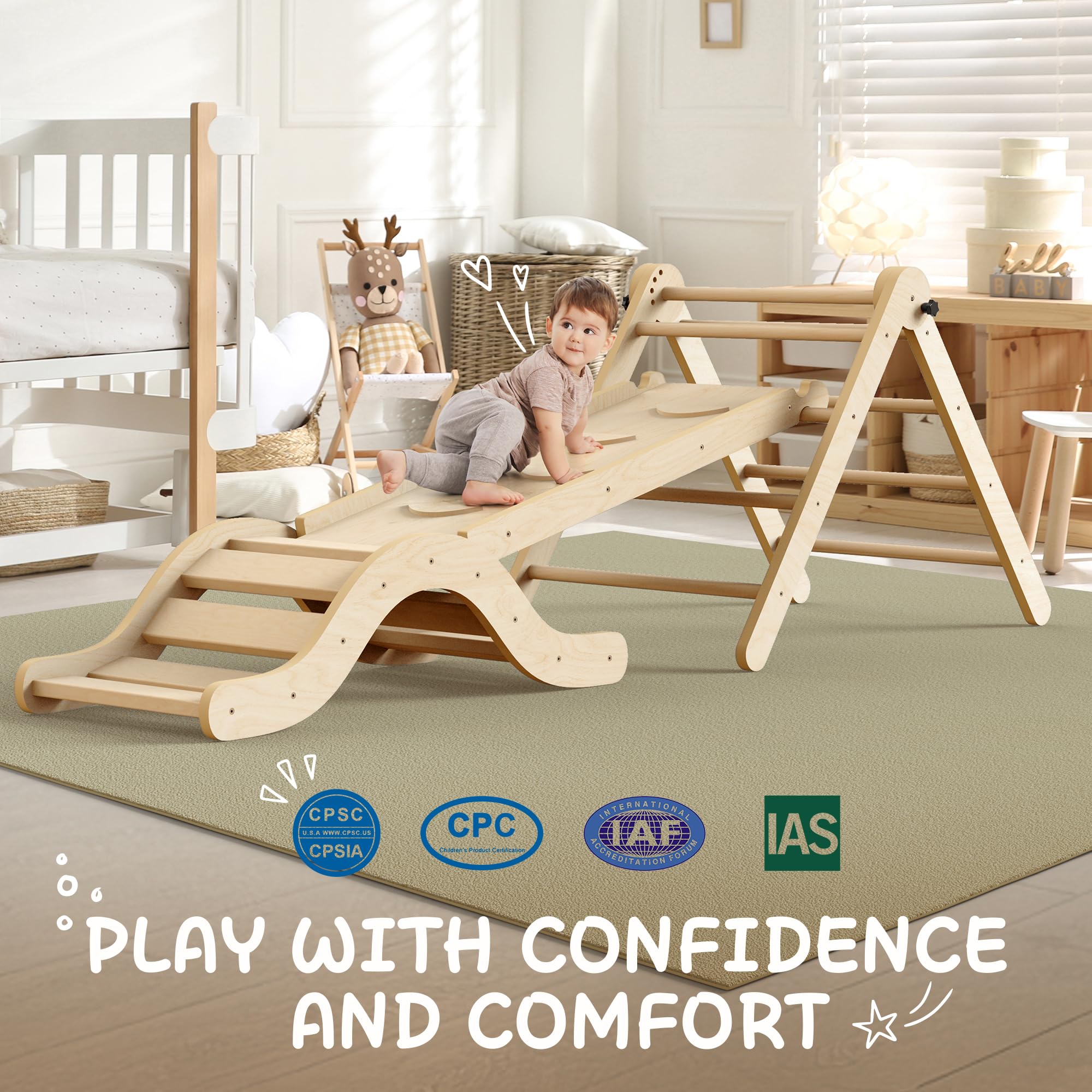 Montessori Indoor Spielset: 7-in-1 Klettergerüst mit Rutsche, Bogen & Matte für Kleinkinder und Kinder (1-3 Jahre)