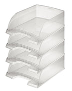 Leitz Briefkorb A4 Jumbo 4er Pack, Briefablage mit extra großem Fassungsvermögen in Premium-Qualität, Stapelbare Ablagefächer als Organizer, Kombinierbar mit Plus-Serie, Transparent, 52330003