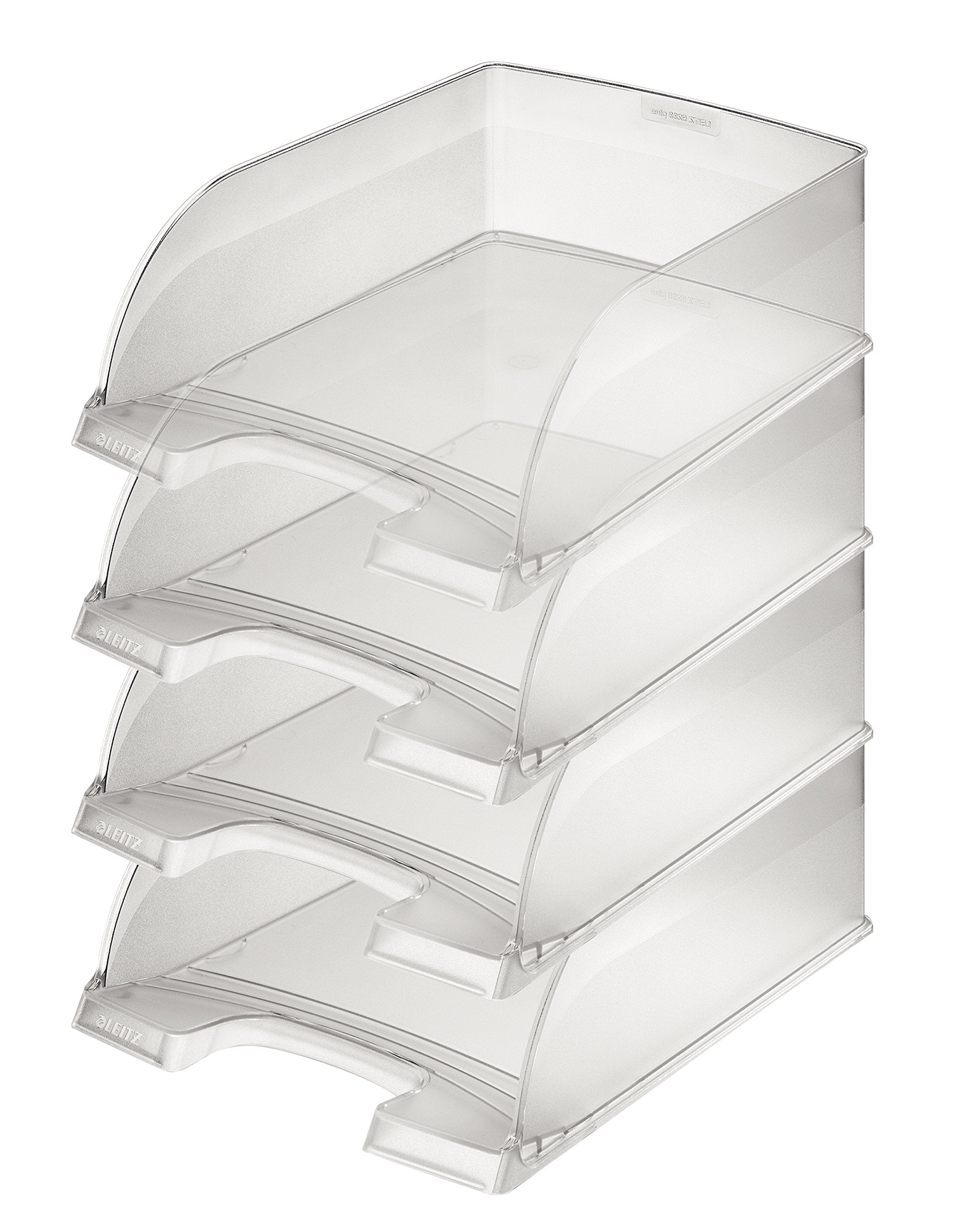 Leitz Briefkorb A4 Jumbo 4er Pack, Briefablage mit extra großem Fassungsvermögen in Premium-Qualität, Stapelbare Ablagefächer als Organizer, Kombinierbar mit Plus-Serie, Transparent, 52330003