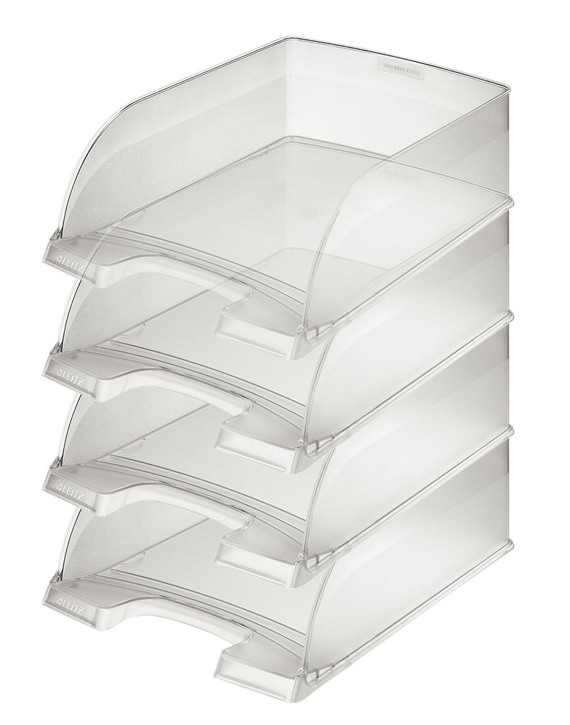 Leitz Briefkorb A4 Jumbo 4er Pack, Briefablage mit extra großem Fassungsvermögen in Premium-Qualität, Stapelbare Ablagefächer als Organizer, Kombinierbar mit Plus-Serie, Transparent, 52330003