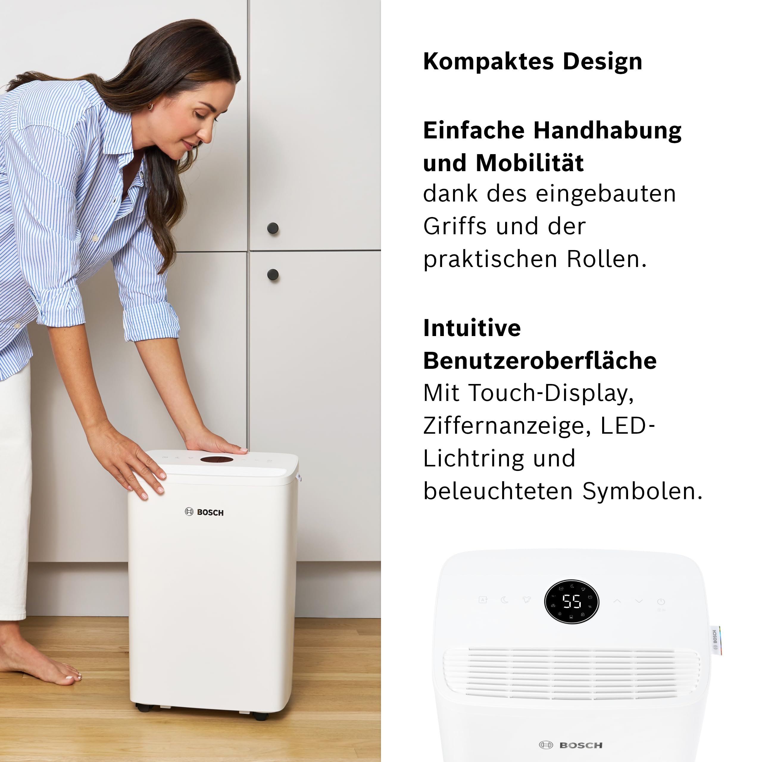 Bosch Dry 1000 Luftentfeuchter - Einfach. Effizient. Leise. - Für Räume bis zu 17 m² - Ideal für Deine Wohnung die schnelle Trocknung Deiner Wäsche