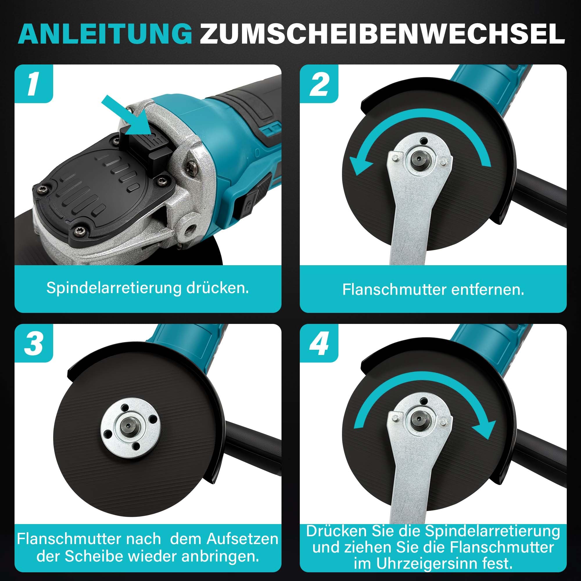 Akku Winkelschleifer 125mm für Makita 18V Akku (Ohne Akku), 8500U/min, Bürstenloser Profi-Schleifer 4-stufige Regelung, Kabellos Schleifer mit Zusatzhandgriff für Trennen, Schleifen & Bürsten