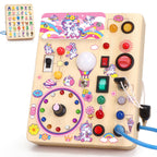 Unicorn Busy Board Montessori Spielzeug ab 1 jahr Activity Board Holzspielzeug Mit 10 Schaltern und 23 LED Lichtern Sensorik Spielzeug Motorikspielzeug für Babys und Kinder ab 1 2 3 4 Jahre Mädchen