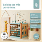 Bieco Motorikwürfel XXL Scandi-Chic | Motorikspielzeug ab 1 Jahr | Activity Center Baby Spielzeug 1 Jahr | Holz motorikschleife ab 1 Jahr Baby