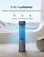 PELONIS 5L Verdunstungskühler mit Fernbedienung, 3-in-1 Tragbarer Luftkühler, Ventilator, Luftbefeuchter & Automatische Oszillation, 3 Stufen Timer 7H, 2 Kühlpads für Zuhause und Büro
