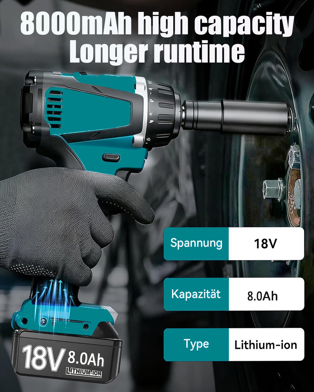 2X 18V 8.0Ah/8000mAh Ersatzakku für makita BL1860B BL1850B BL1860 BL1840 BL1830 BL1815 BL1835 BL1860B BL1850B BL1845 BL1850 BL1890 BL1415 BL1430 BL1440 194205-3 LXT-400 with LED Werkzeugakku