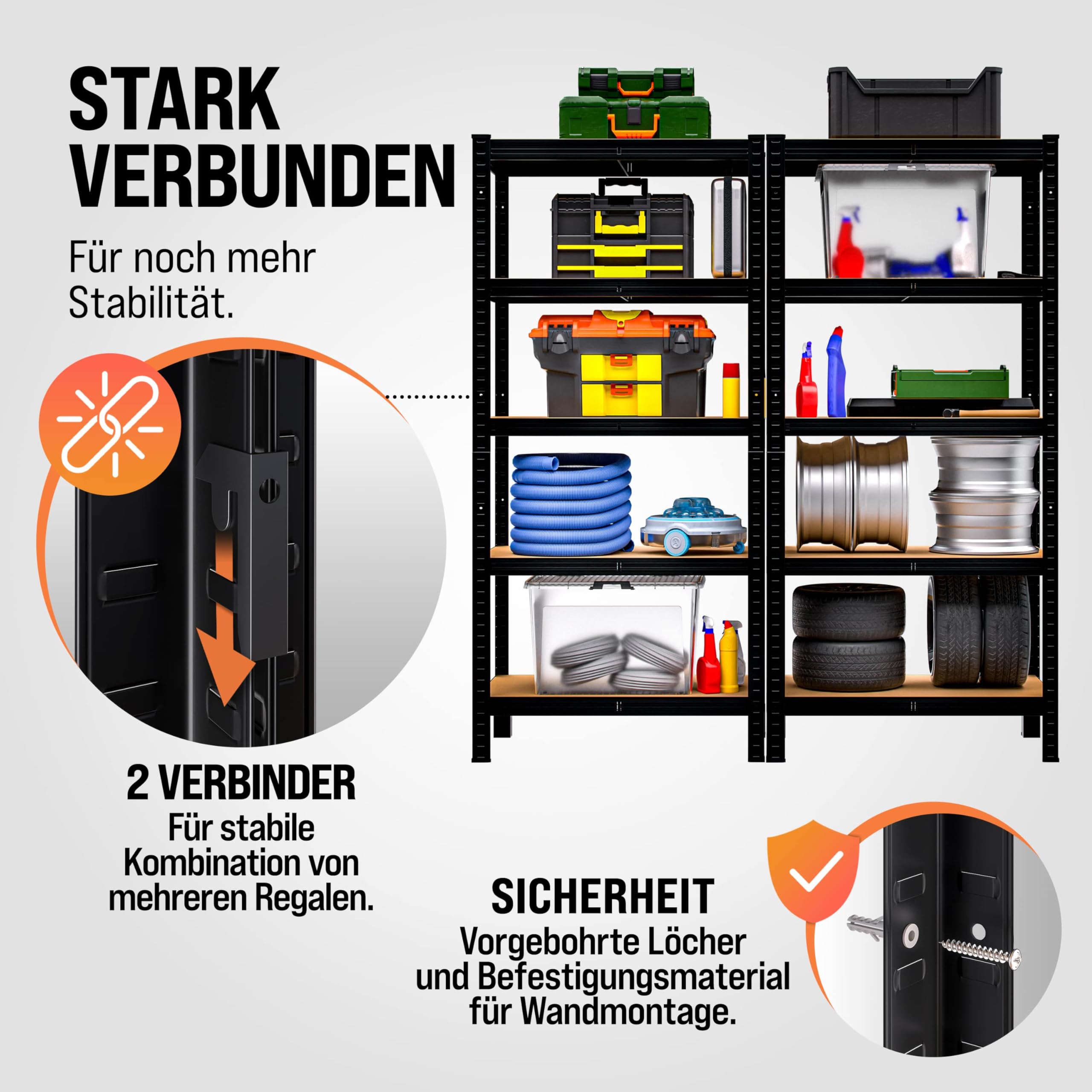 Monzana® 2X Schwerlastregal 180x90x40cm Schwarz Montagematerial 1750kg 10 MDF-Platten Kellerregal Lagerregal Steckregal Metallregal Werkstattregal