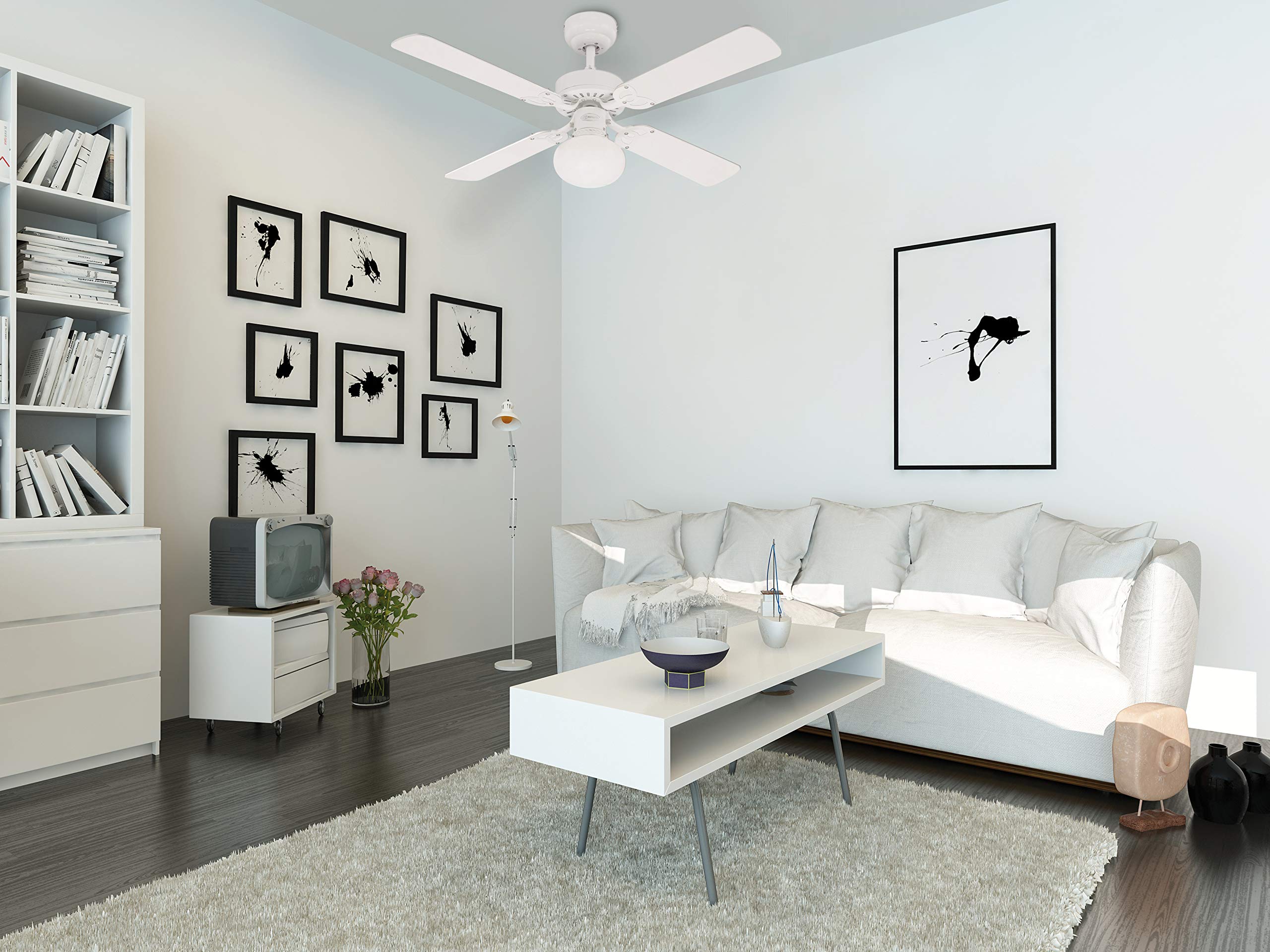 Westinghouse Vegas 7218540 Deckenventilator mit Beleuchtung, A++ to E, Metall, 60 W, E27, weiß, 105 x 105 x 44.2 cm