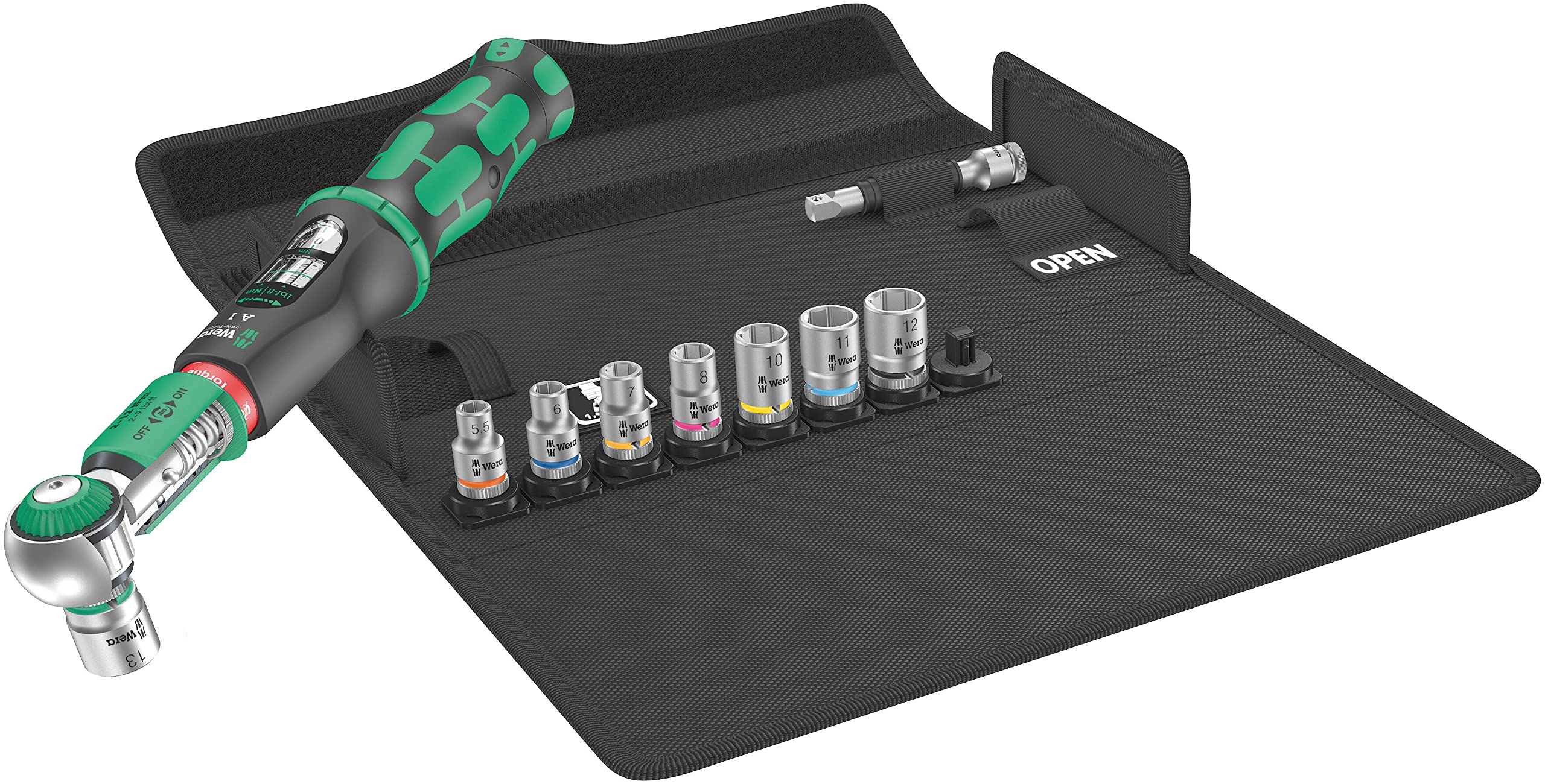 Wera 05075830001 Safe-Torque A 1 Set 1, Drehmomentschlüssel-Satz, 1/4" Vierkant, 2-12 Nm, 10-teilig, Schwarz-grün
