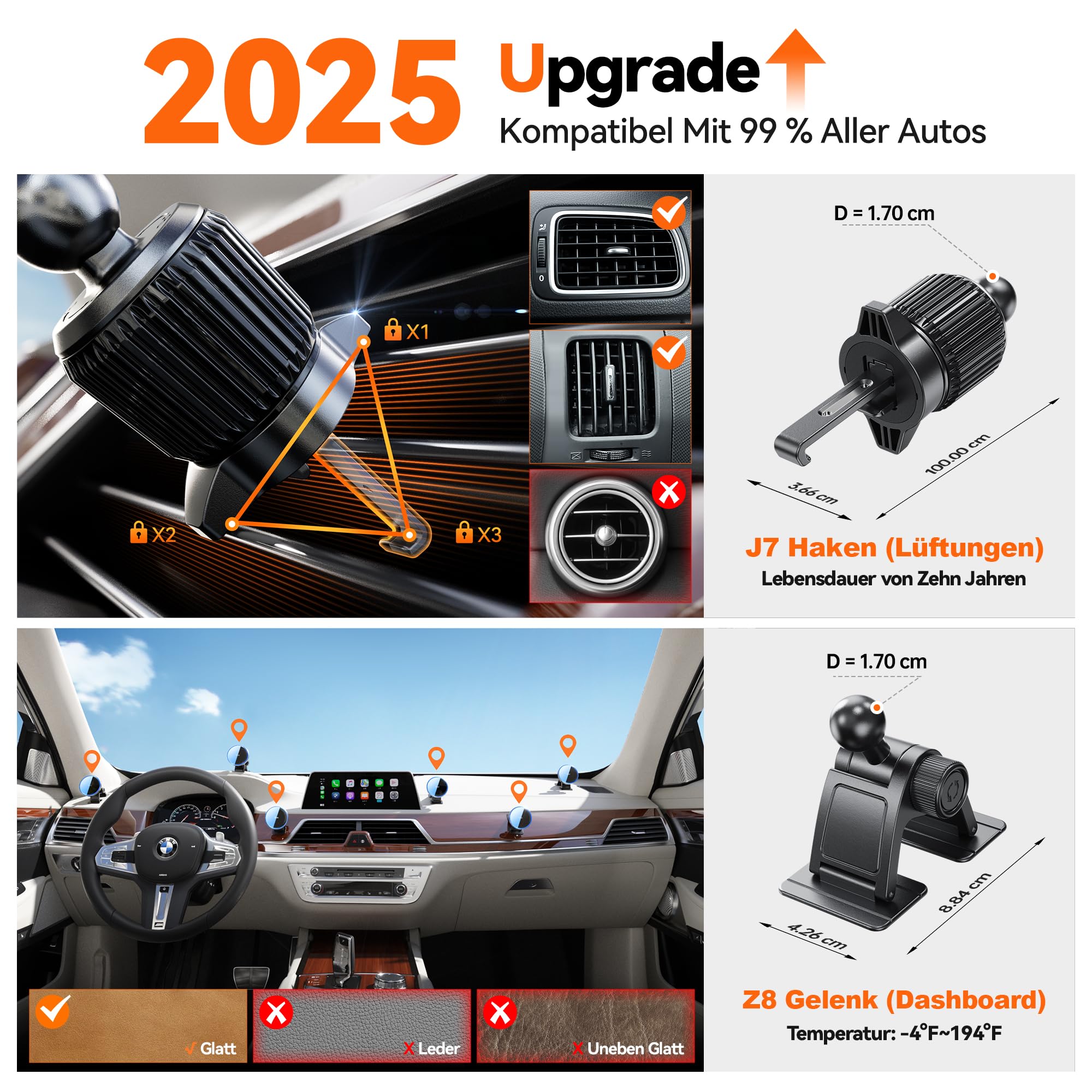 Beser 15W für Magsafe Autohalterung mit Ladefunktion, 1,89 kg-Starke Magnetkraft, Qi Kabelloses Handyhalterung, Lüftung/Armaturenbr, für iPhone 17 16 15 14 13 12 Serien, Mini, Aluminium, Schwarz