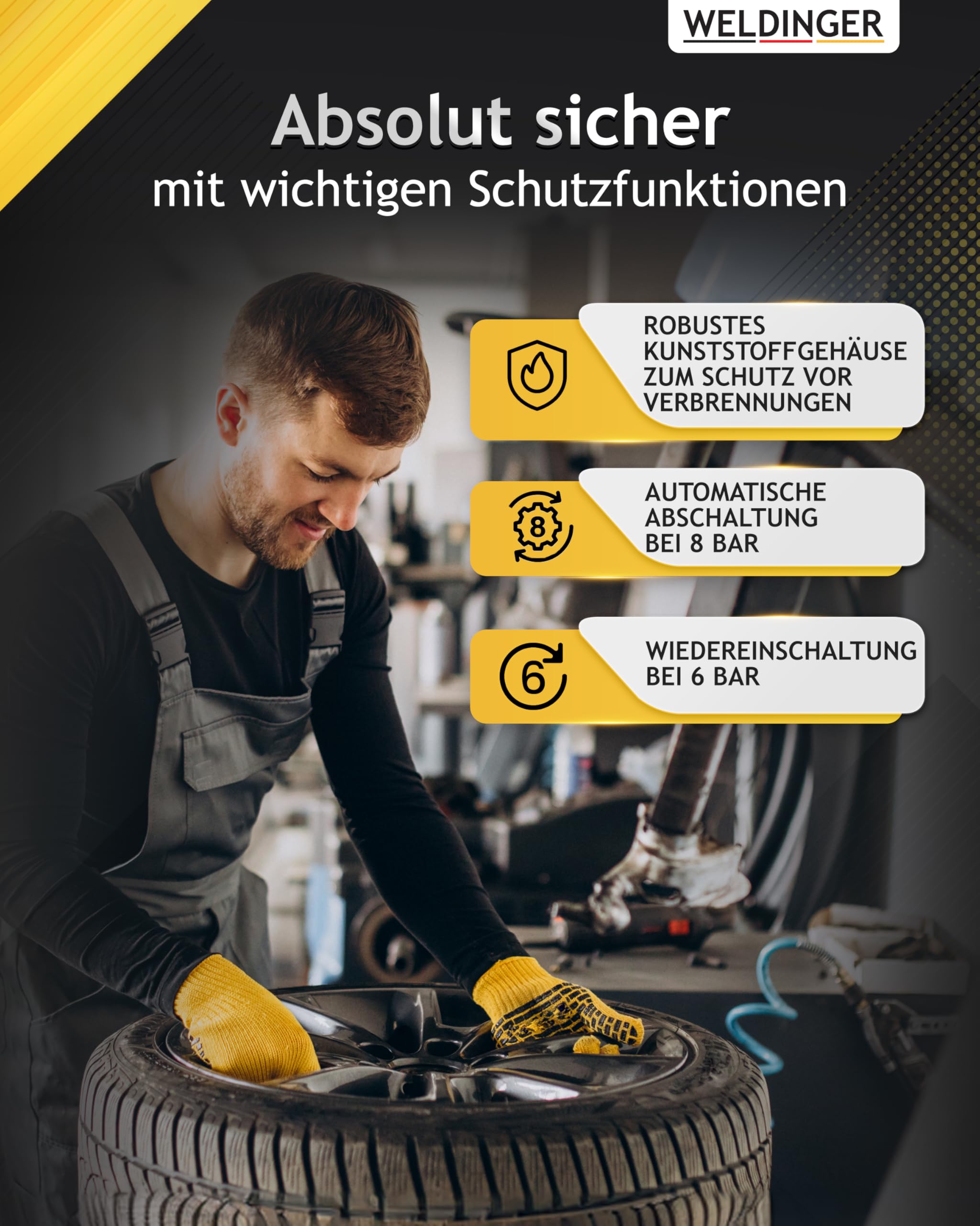 WELDINGER Flüster Kompressor FK 135 pocket ölfrei 1100 W Luftabgabe 135 l Tankvolumen 6 l Druckregler 5 Jahre Garantie