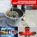 2600W Rot Rührwerk betonrührer, 6-Gang-Getriebe 0-1700U/min, M14 Spiralstange 60 cm, Farb-Mörtelrührer Ø120 mm, Handmischer für Mischgut Beton, Mörtel, Putz, Farbe, Kleber und Zement