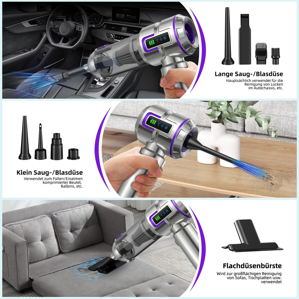 Botatio Handstaubsauger Kabellos 25000Pa 4in1 Mit Bildschirm Selbstentleerung HaushaltBüroAuto
