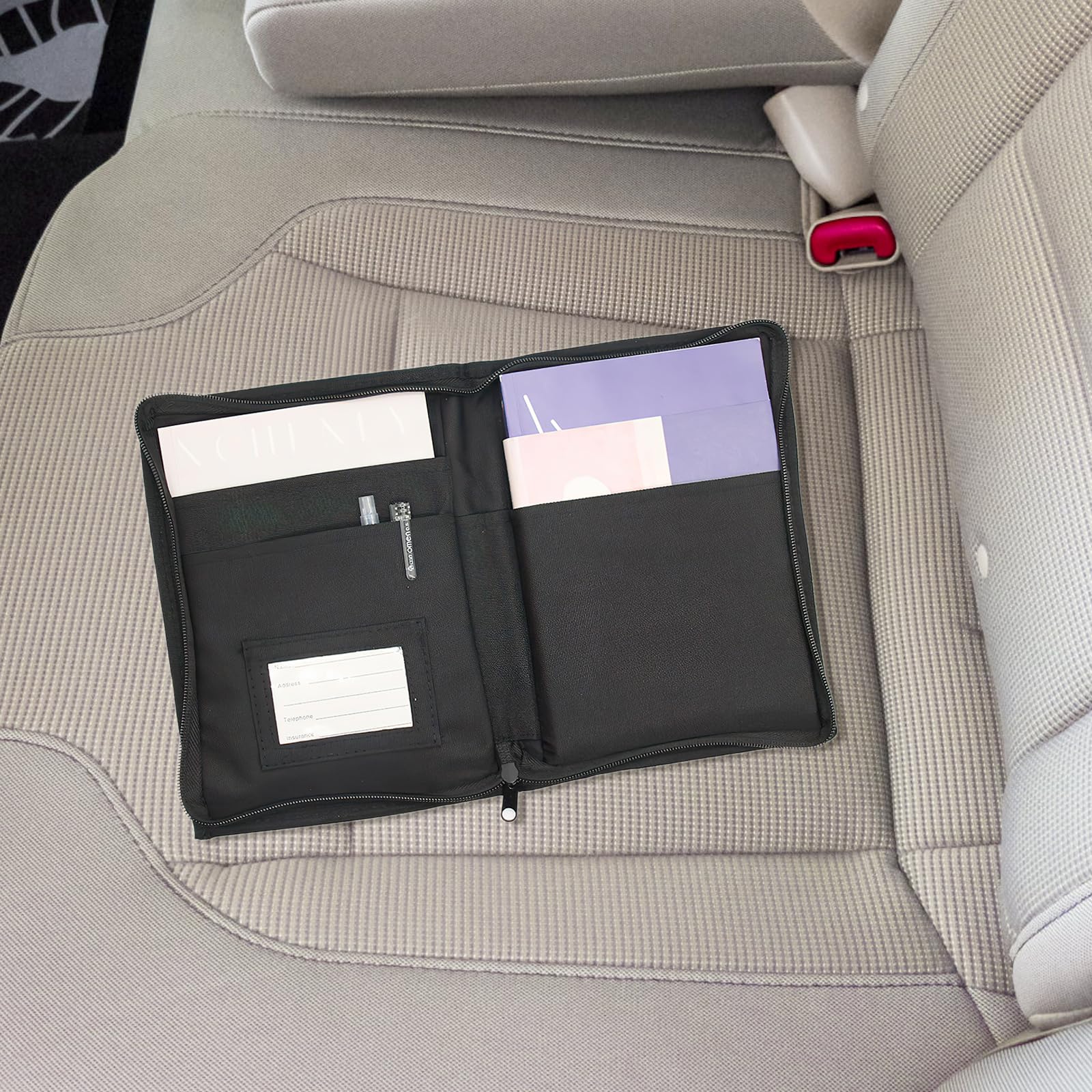 TNSLAND Fahrzeugmappe Dokumentenmappe A5, 24 x 17,5 cm Mappe A5 mit Mehreren Fächern, Bordmappe Auto Handschuhfach Organizer Auto, Tragbarer Manuelle Tasche für Karte Registrierung Autozubehör