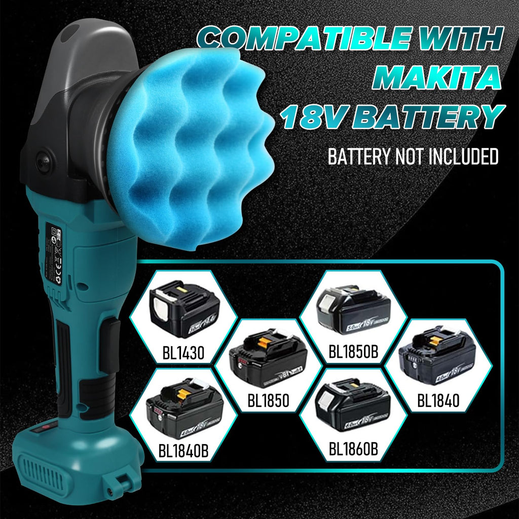 Anancyi Akku Poliermaschine 18V für Autos,15 mm Exzenter Poliermaschine, 2000-6000 RPM, 3-Geschwindigkeiten, 125mm Polierschwamm, für Mak-ita BL（Keine Batterie）