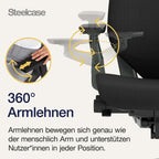 Steelcase Gesture Ergonomischer Bürostuhl mit 360° Armlehnen, 3D-Live Back Lumbalstütze, anpassbarer Kopfstütze Onyx Schwarz, 66 x 62.5 x 107