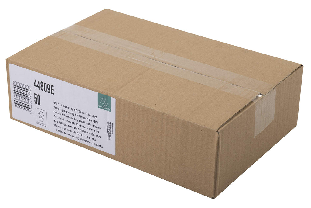 Exacompta 44809E 50er Pack Thermopapierrollen 1-lagig Breite: 57mm, Länge: 18m, Durchmesser Kern: 12mm 44g/m² Thermorolle für Kartenzahlung (EC Cash Geräte)
