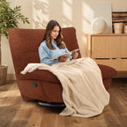 Softa Drehbarer Liegesessel, manueller Wippstuhl mit verstellbarer Beinstütze, Seitentaschen, gepolsterter Sitz und Rückenlehne, bequemes Liegesofa für Wohnzimmer, Orange