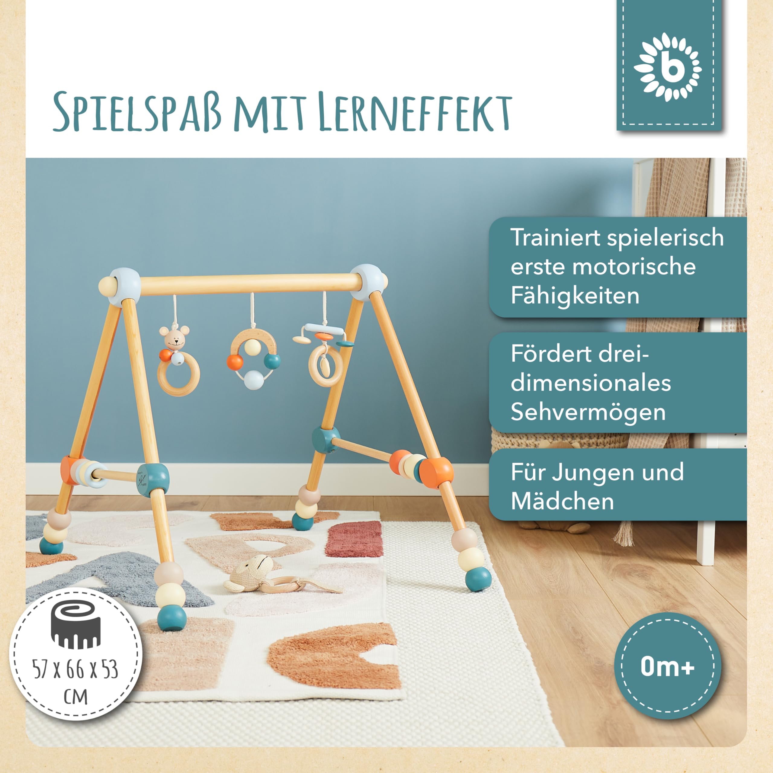 Bieco Spieltrapez höhenverstellbar | Baby Holz | Spielebogen | Activity Center Gym | Holzspielzeug
